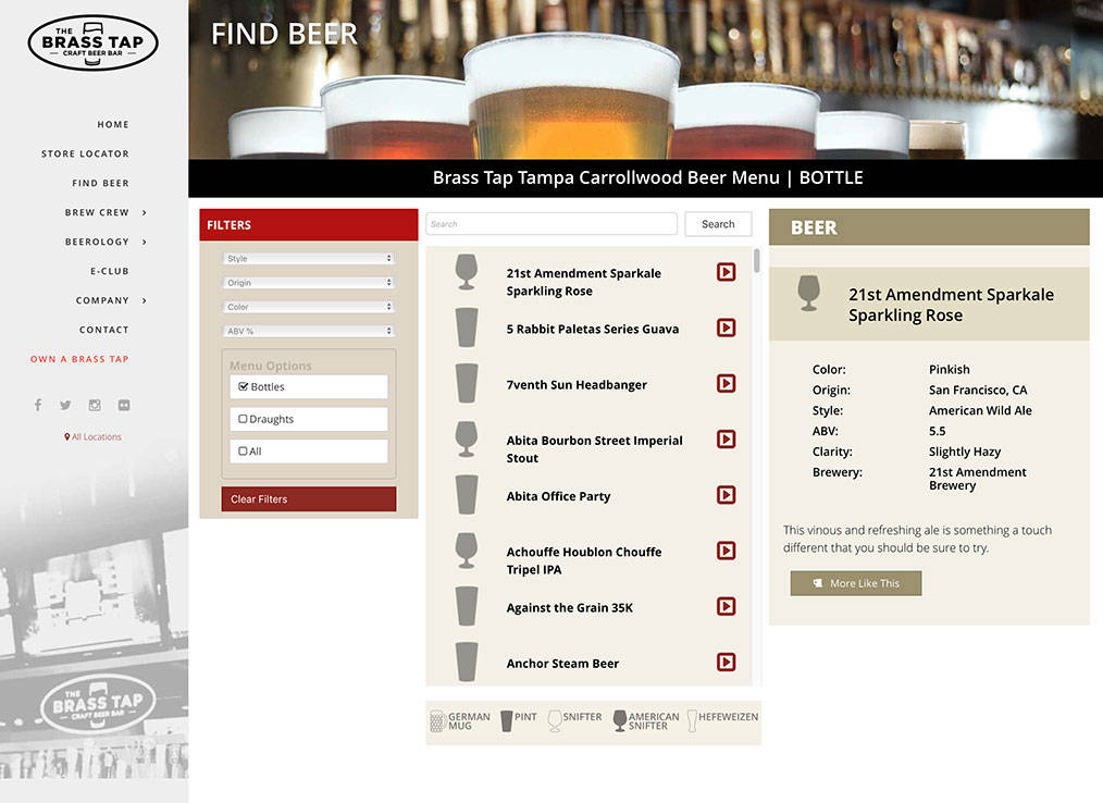 Brass Tap Website Local Page Beer Menu