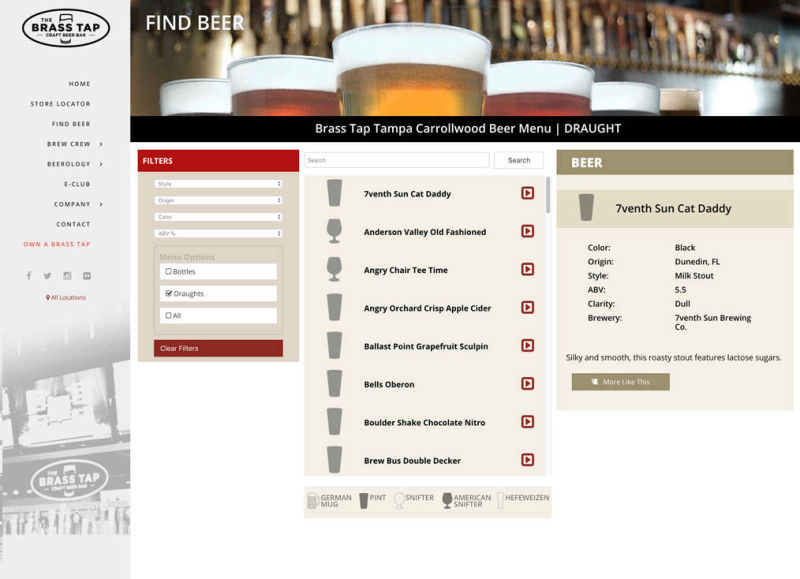 Brass Tap Website Local Page Beer Menu Filters